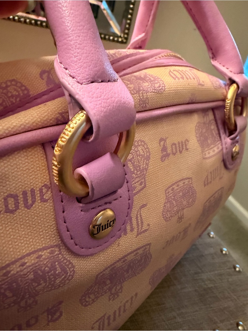 Exclusive Juicy Couture Pink and Cream Logo Bow Charm Crossbody Bag - Picture 12 of 13